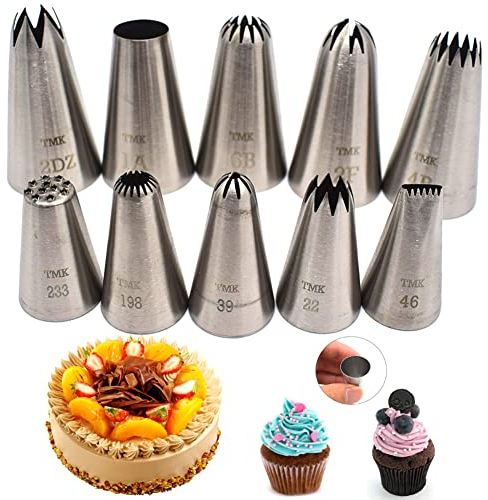 10 Pack Stainless Steel Seamless Piping Icing Tips, Large Piping Nozzle, Cake Decorating Tools for Baker
