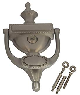 QCAA Heurtoir de porte en laiton massif, type corde victorienne, 19,5 cm, avec lentille en verre à 160 degrés (UL), nickel satiné, 1 pièce, fabriqué à Taiwan