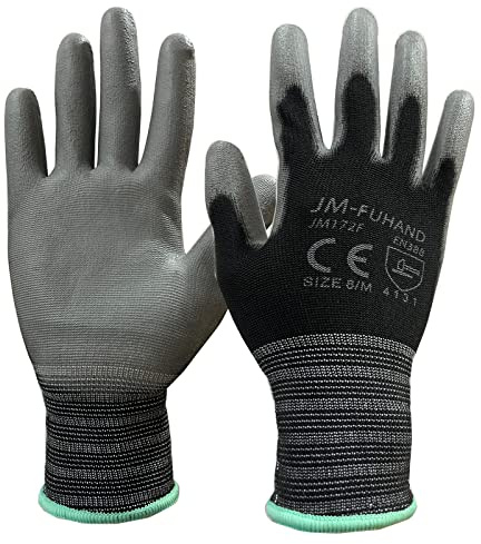JM-FUHAND Anti static(ESD) work gloves for PC building-2 Pairs,Thin and lightweight all purpose work gloves,Ideal for Light Duty Work.(Large, Black/Grey)