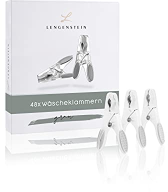 Lengenstein® 48 Wäscheklammern aus Kunststoff in grau Premium Clothes Pegs Clothespin Wäscheklammer mit Soft Grip, angenehmer Griff und Starke Feder