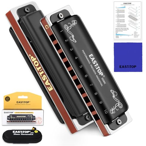East top Harmonica C, Updated Diatonic Blues Deluxe Harmonica C Key 10 Holes 20 Tones Professional Diatonic Mouth Organ, harmonica for Adults, Professionals, Beginners and Students as gift