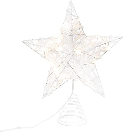 Amosfun Light up Christmas Tree Star LED Star Tree Topper Sparkling Treetop for Holiday Xmas Seasonal Party Decoration, 20x25cm, White