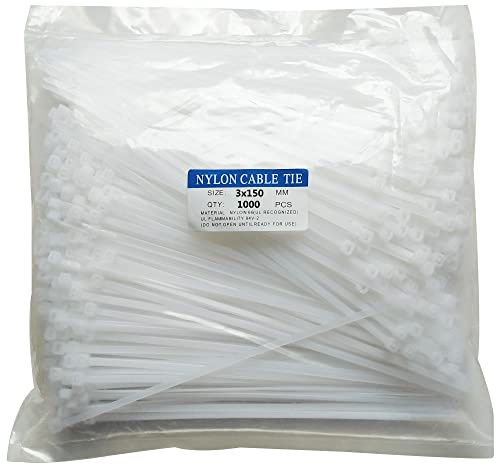 1000 pcs 6 inch Cable Zip Ties Heavy Duty, Premium Plastic Wire Ties with 18 LBS Tensile Strength, UV Resistant Cable Ties, Self-Locking White Nylon Tie Straps