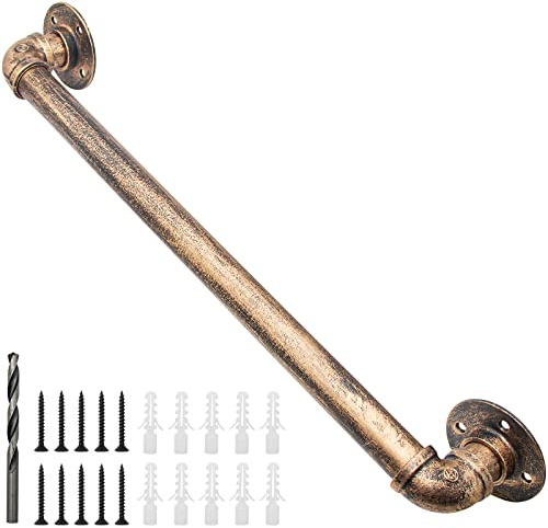 Rebala Wall Handrail 2FT/60CM,Industrial Staircase Railing 1.25 Inch Tube Diameter,Galvanized Pipe Handrail,Handrails for Indoor Stairs with Wall Mount Support for Indoor, Outdoor,Antique Brass