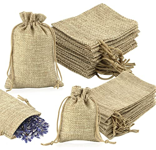 Jutesäckchen mit Kordelzug, Tikplus 24 Stück Säckchen zum Befüllen, Leinensäckchen Kleine Jutebeutel, Sackleinen Taschen Geschenktüten für Hochzeit, Party, Schmuckbeutel, 2 Größe (7 * 9cm/10 * 14cm)