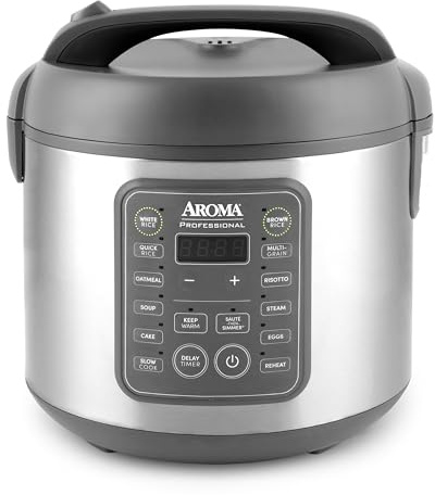 AROMA Professional Digital Rice Cooker, 10-Cup (Uncooked) / 20-Cup (Cooked), Multicooker, Slow Cooker, Steamer, Oatmeal Cooker, Egg Cooker, STS, 5 Qt, Gray, ARC-5200SG