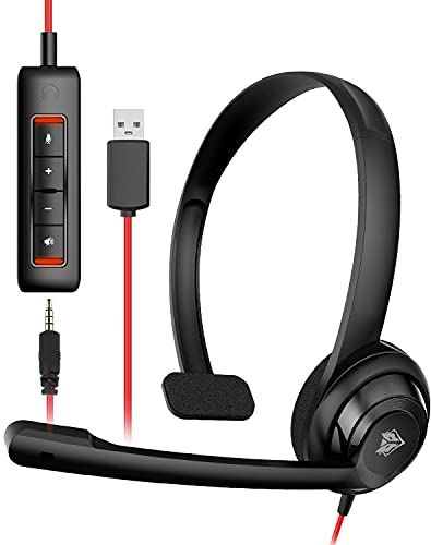 NUBWO HW02 USB Headset with Microphone Noise Cancelling & In-line Control, Ultra Comfort On-Ear Wired Office Call Center Headset for Boom Skype Webinars (Black)