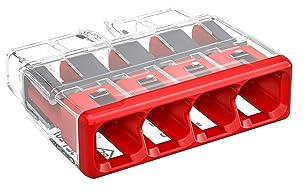 WAGO Conector de empalme compacto, para conductores sólidos y trenzados, máx. 4 mm², 4 conductores, cubierta roja, Temperatura del aire circundante, max 85°C (T85), 4,00 mm², transparente, 2773-404