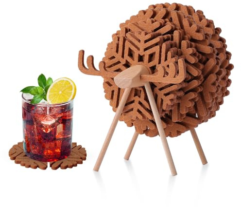 Riisoyu Juego De 12 Posavasos De Copos De Nieve De Ovejas, Antideslizantes Resistentes Alce Posavasos de Fieltro Posavasos De Barra De Aislamiento para Decoración de Mesa, Posavasos de Vidrio