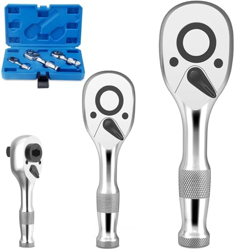 BINGCOBBER 3 Stück Mini Umschaltknarre 1/4'-3/8'-1/2', Ratschenschlüssel 72 Zähne Cr-V Stahl