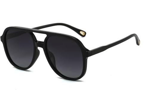 YAMEIZE Occhiali da Sole Retrò Polarizzati anni '70 a - Rettangolo per Donna Uomo Pilota Quadrato Protezione UV400 Occhiali Oversized a Doppio Ponte Guida all'aperto