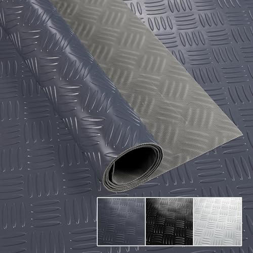 Revestimiento de suelo de PVC por metros, 1,5 mm, alfombrilla antideslizante, sin olor, alfombrilla granulada, chapa estriada, a cuadros, antideslizante, chapa estriada, antracita, 340 x 100 cm