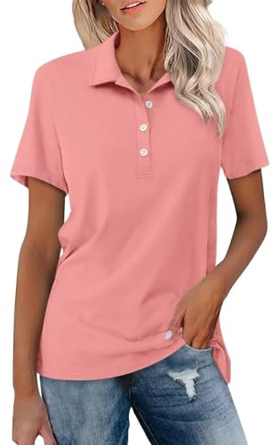 Polo da donna a maniche corte, maglietta funzionale traspirante, maglie sportive per polo tennis estivo, polo t-shirt con abbottonatura, maglietta da golf da donna, polo estivo, rosso anguria, M