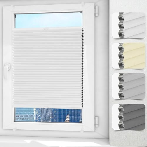 Allesin Wabenplissee ohne Bohren Verdunklung Thermo Plisseerollo Klemmfix Zweifarbig Weiß-Weiß 40 x 100 cm (BxH), Verdunklungsplissee Sonnen-, Sicht- & Schallschutz für Fenster & Tür