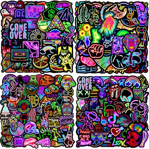 Neon klistermärken 200 stycken neonklistermärken graffiti klistermärken neonskylt klistermärken coola klistermärken vattentäta vinylklistermärken skateboard klistermärken för laptop telefon scooter,