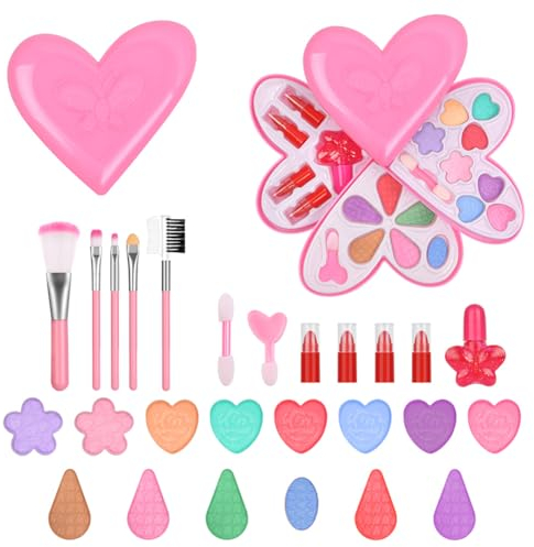 Aomig Kinderschminke, 21-Teiliges Kinderschminke Set Schminkkoffer Make Up, Waschbares Sicheres Ungiftiges Schminkset Spielzeug Mädchen, Geeignet Weihnachten, Geburtstag, Karnevalsgeschenke Kinder