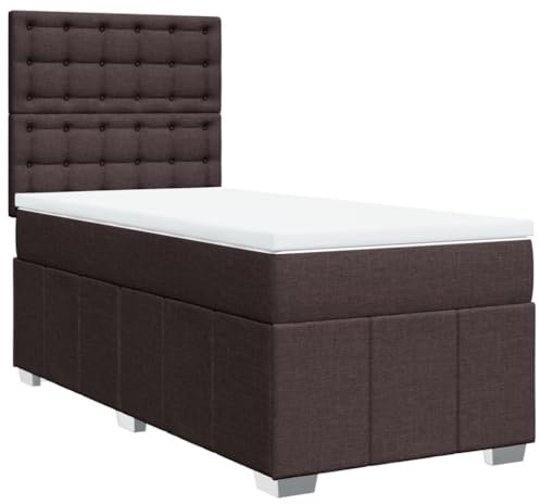 vidaXL Boxspringbett, Einzelbett mit Matratze Matratzenauflage, Bettgestell mit Lattenrost Kopfteil, Polsterbett Bett für Schlafzimmer, Dunkelbraun 100x200cm Stoff