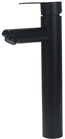 Minnhua Robinet Salle De Bains Lavabo Haut Robinet Évier Haut Robinet Lavabo Mitigeur pour Salle De Bains Contrôle Eau Chaude et Froide Hauteur Bec 20cm Chrome Noir