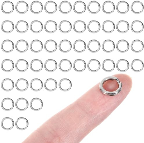 Lot de 50 petits anneaux porte-clés ronds en acier inoxydable - 10 mm - Double boucles - Pour travaux manuels, ornements, bracelets, colliers, clés de voiture