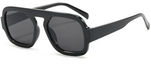 Long Keeper Gafas de Piloto Cuadradas Vintage para Mujer Hombre Gafas de Sol Piloto Años 70 Gafas de Sol Retro Protección UV400 para Viaje Conducir, 65MM (Montura Negro - Lente Gris Oscuro)