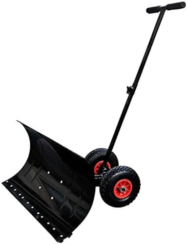 Snöplog snöborttagningsspade, snöspade med hjul snöspade med hjul för uppfart, kraftig metallrullande snöplog för snöborttagning, effektiv snöspade med stort blad