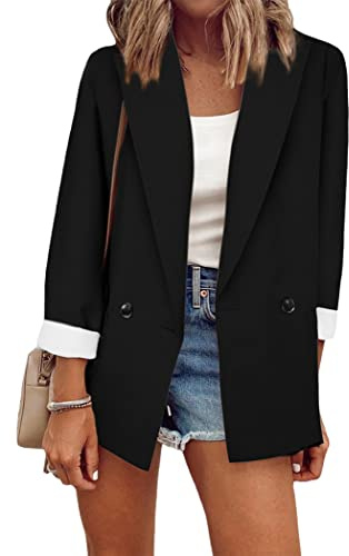 OMZIN Femme Manches Longues Blazer Travail Bureau Bussiness Veste avec Poche Manteaux Noir S