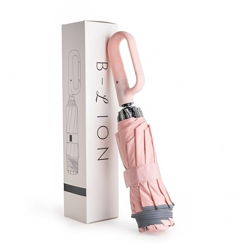B-LION Paraguas Plegable Invertido con 10 Varillas Reforzadas, Banda Reflectante, Apertura y Cierre Automático, Antiviento y Mango con Hebilla – Fácil de Llevar para Hombre y Mujer
