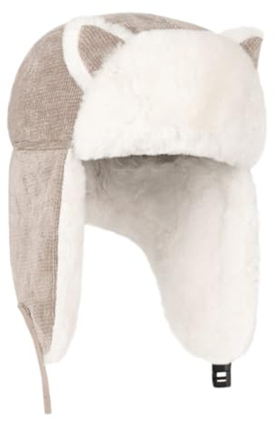 Girl Kids Trapper Hat Winter Earflap Hat Fleece Ushanka Caps with Cat Ears Cute Fur Cap for 8-14 Ski Cap (Khaki)