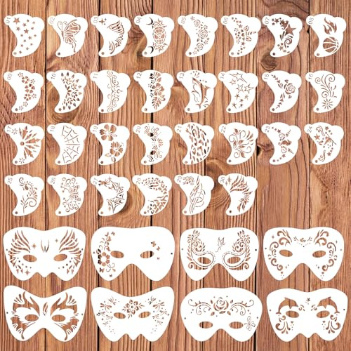 Plantillas para pintar la cara, kit de 38 plantillas para pintura facial, plantillas reutilizables para tatuajes faciales y maquillaje corporal con motivos de flores, estrellas y formas