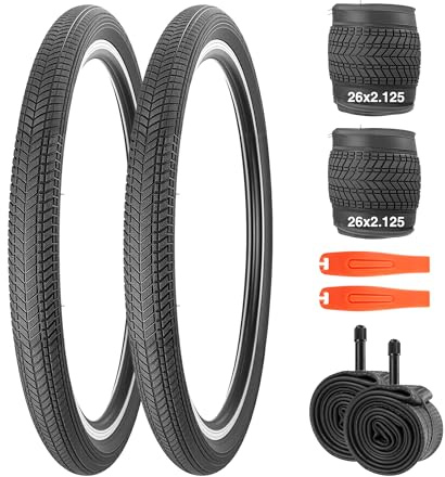2PSC 24/26x2.125 Fahrradreifen 57-507/57-559 Fahrradmantel mit/Ohne Schlauche kompatibel Mountainbike Kinderfahrrad/Citybikes/BMX/Beach Bike (2xReifen+2xSchlauch, 26X2.125 Zoll)