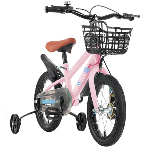 Bicicleta infantil de 16 pulgadas Bicicleta para niñas de 5 a 7 años, bicicleta para niñas y niños - Acero con alto contenido de carbono - Barras gemelas - Rueda auxiliar - Compañero de viaje seguro