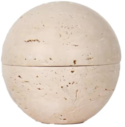 Elqubkan Brûleur d'encens beige en forme de boule en travertin, pierre de marbre naturel, décoration d'intérieur, ornement rond religieux B