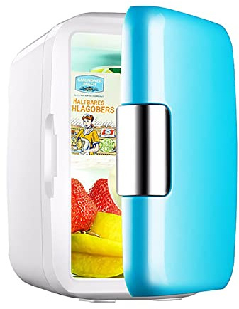 hxoity 6 Litre / 8 Can Mini Fridge Compact Skincare Fridge Portable Table Top Refrigerator Food Heater & Beverage Cooler For Bedroom, Office, Dorm AC+DC Power(Blue)