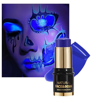 Pinturas corporales UV para la cara, color azul oscuro neón UV Bodypainting colores Blendable Stick, lavable, fluorescente, pintura corporal para Halloween, carnaval, luz negra, fiesta 07