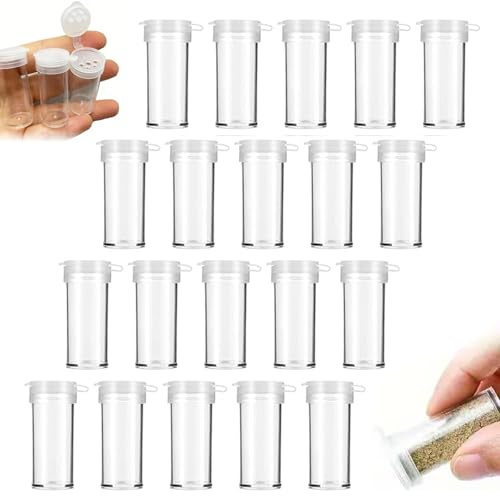 20 stycken små saltströare, salt och pepparströare, små mini plastkryddburkar, resor, kryddströare, bärbart salt och pepparkvarn, kryddflaskor, transparent ministröare, krydddispenser med lock