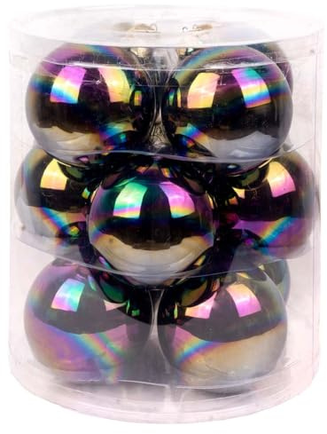 Magic Weihnachtskugeln Glas 8cm 12 STK. Christbaumkugeln (Dazzling Nights | Regenbogen schwarz)