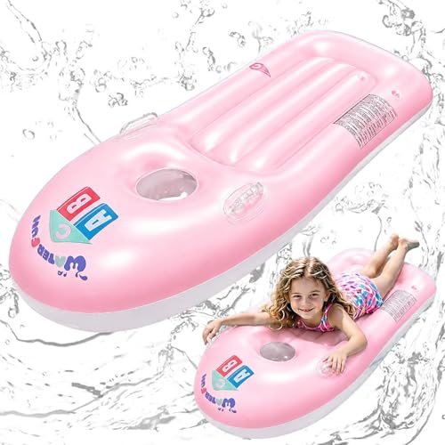 Shyllin Bodyboard Gonflable, Planche Gonflable Piscine avec Poignées, Planche de Surf Gonflable, Planche de Bodyboard Enfant pour Plage, Surf, Natation - 118 x 52cm (Rose)