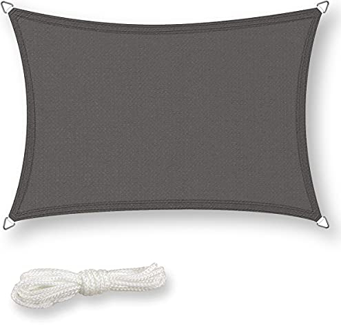 Sonnensegel rechteckig 4x5m inkl. Befestigungsseile - Sonnenschutz atmungsaktiv mit Edelstahl Ösen für Garten, Terrasse, Balkon, grau
