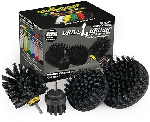 Drillbrush 4 Piece Cleaning Tool Attachment Kit For Scrubbing/Cleaning Tile, Grout, Shower, Bathtub, And All Other General Purpose Scrubbing (Ultra Stiff-Black)