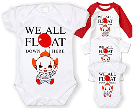 MIMA Apparel We All Float Down Here Pennywise Baby Bodysuit/Pennywise Tshirt Unisex Child White