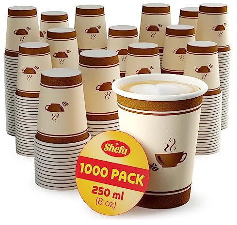 Shefa 1000 8oz Paper Cups - Heat-Resistant, BPA-Free, Hot or Cold Drinks, Takeaway Coffee or Tea Cups