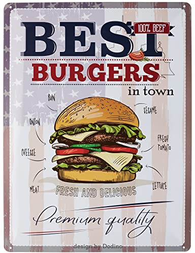 DODINO 30x40cm blechschilder BURGERS REZEPTE, Dekoratives Wohnaccessoire, BBQ Grill Schild, Grillplatz, Garten, Bar, Küchen Deko, Blechschild grillen