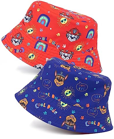 PAW PATROL Wende-Fischerhut Jungen | Kinder Kleinkinder jagen Blaue und Marshall rote Charaktere Sonnenkappe | Filme, TV-Serien, Geschenke, Merchandise