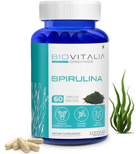 Spirulina Extract Capsules - Natural Spirulina Supplement 100% Plant Based Sources of Minerals & Vitamins Supports Daily Energy for Active Lifestyle & Promote Healthy Muscle Health - 60 Capsule