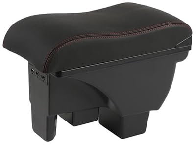 EVURU Center Console Armrest For V&W Polo 2019-2022 armrest box accessories car armrest with usb one piece strorage box car-styling center console (Color : B-black red 3 usb)