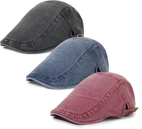 3Pcs Men's Newsboy Caps Cotton Cooling Hat Adjustable Flat Cap for Men