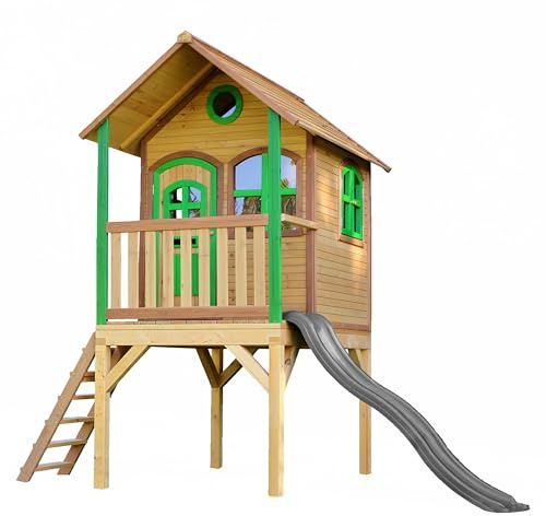 AXI Laura Maison Enfant avec Toboggan Gris | Aire de Jeux pour l'extérieur en Marron & Vert | Maisonnette/Cabane de Jeu en Bois FSC