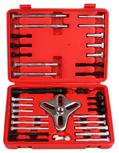 Bicos 46pcs Harmonic Balancer Puller Set Crankshaft Pulley Puller Steering Wheel Flywheel Power Steering Pulley Puller Installer Tool Set for Most Pickups, SUVs, Cars,