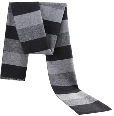Werownsgso Herren-Schal, Kaschmirimitat, Schwarz Grau, Gestreift, Warm, Vielseitig, Winter, Mode, Geschenk