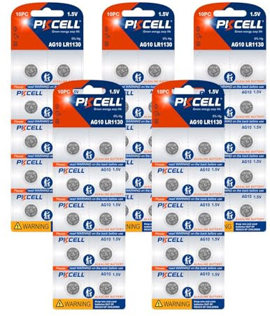 LR1130 AG10 Alkaline Knopfzellen für Musik- und Soundbücher, Uhren, Spielzeuge, Langlebigkeit, 50 Stück,PKCELL